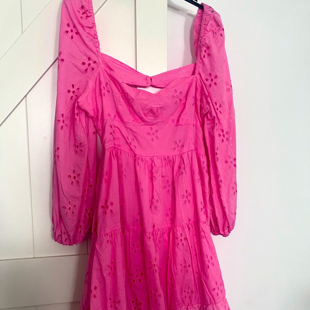 Asos Pink Eyelet Long Sleeve Dress Size 14